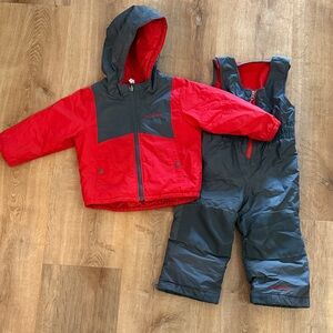 Red and Gray Hooded Snowsuit Set